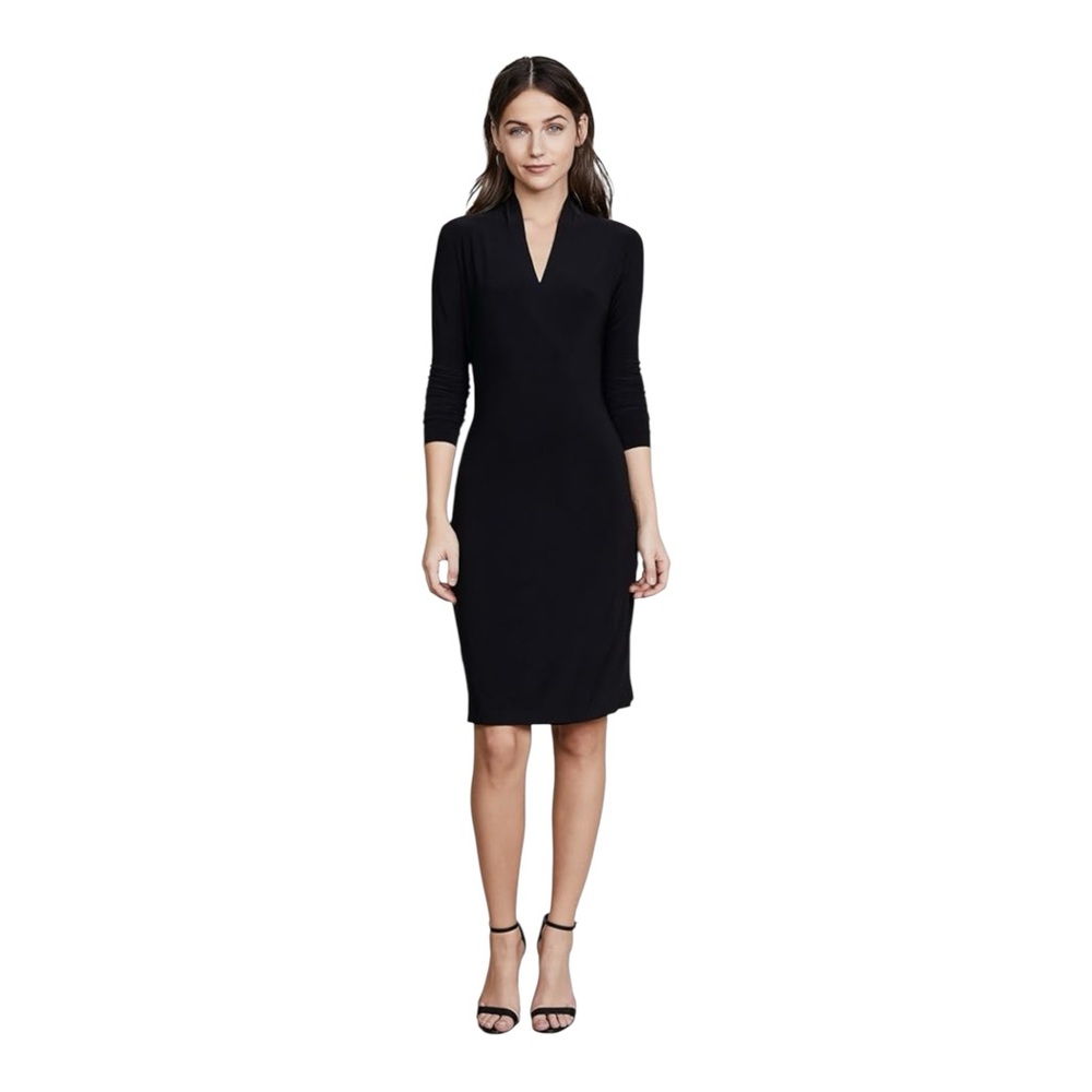 Norma Kamali Black Side Drape Faux Wrap Dress Long Sleeve M